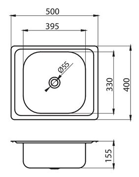 NOVASERVIS nerezový drez 500x400 mm, otočný DR40/50 Technický nákres