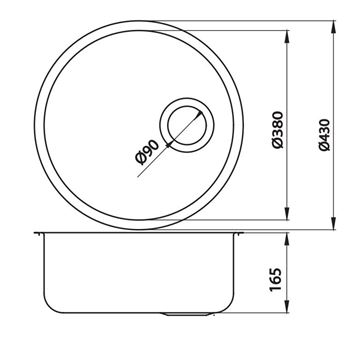 NOVASERVIS nerezový drez pr. 430 mm DR43 Technický nákres