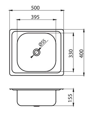 NOVASERVIS nerezový drez 500x400 mm DR40/50A Technický nákres