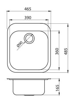 NOVASERVIS LUXUS nerezový drez 485x465 mm DR46/48 Technický nákres