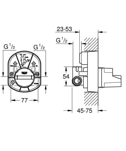 GROHE podomietkové teleso DN15 33962000 Technický nákres