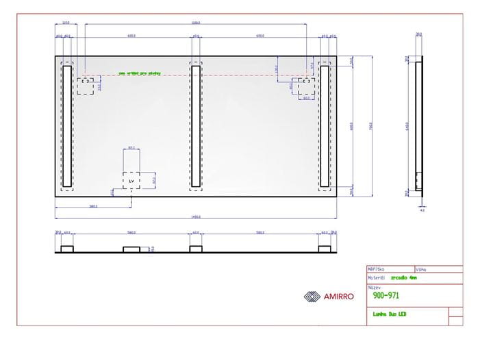 AMIRRO LUMINA DUO LED zrkadlo 140x70 cm, s osvetlením 900-971 Technický nákres