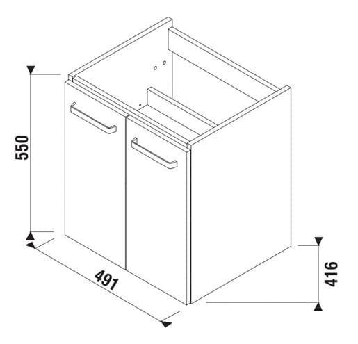 JIKA LYRA PLUS skrinka pod umývadlo 491x550x416 mm, 2 dvierka, biela H40J3932003001 Technický nákres