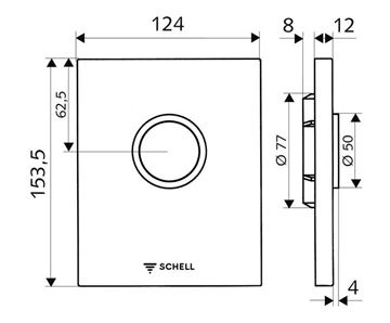 SCHELL EDITION URINAL ovládacie tlačidlo splachovania pre pisoár, antivandal, zinok/oceľ, chróm/brúsený nerez 028012899 Technický nákres