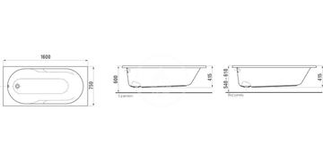 JIKA LYRA PLUS vaňa 160x75 cm, s nožičkami, akrylát H2288390000001 Technický nákres