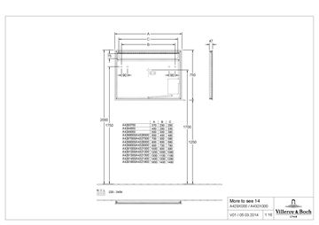 VILLEROY & BOCH MORE TO SEE 14 zrkadlo 60x75 cm, s osvetlením, s reguláciou teploty svetla, s reguláciou stmievania, so senzorom A4296000 Technický nákres