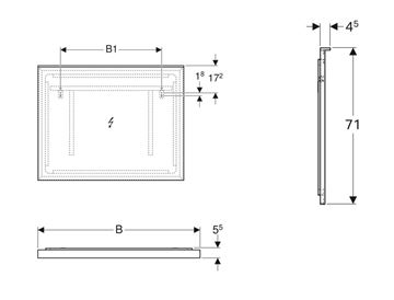 GEBERIT XENO 2 zrkadlo 120x71 cm, s osvetlením, s reguláciou stmievania, s vyhrievaním, so senzorom 500.519.00.1 Technický nákres