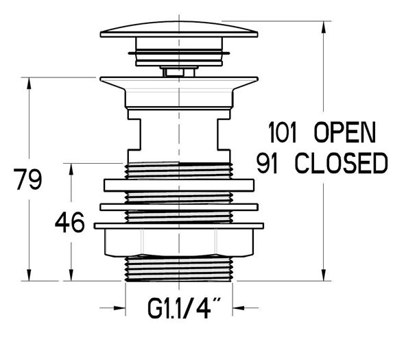 IDEAL STANDARD umývadlový výpust, click-clack, s prepadom, chróm S8803AA Technický nákres