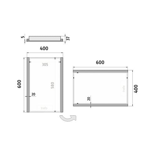 NIMCO 11000 zrkadlo 40x60 cm, reverzibilné, s osvetlením ZP 11000 Technický nákres