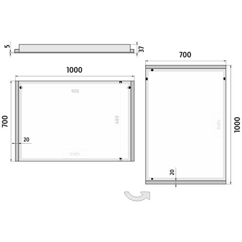 NIMCO 11000 zrkadlo 100x70 cm, reverzibilné, s osvetlením ZP 11004 Technický nákres