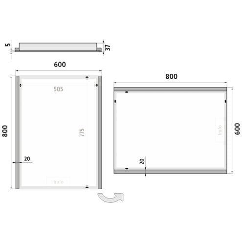 NIMCO 11000 zrkadlo 60x80 cm, reverzibilné, s osvetlením ZP 11002 Technický nákres