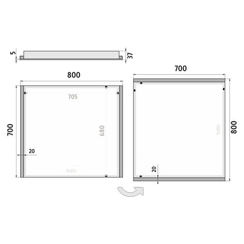 NIMCO ZP 11000 zrkadlo 80x70 cm, reverzibilné, s osvetlením ZP 11003 Technický nákres
