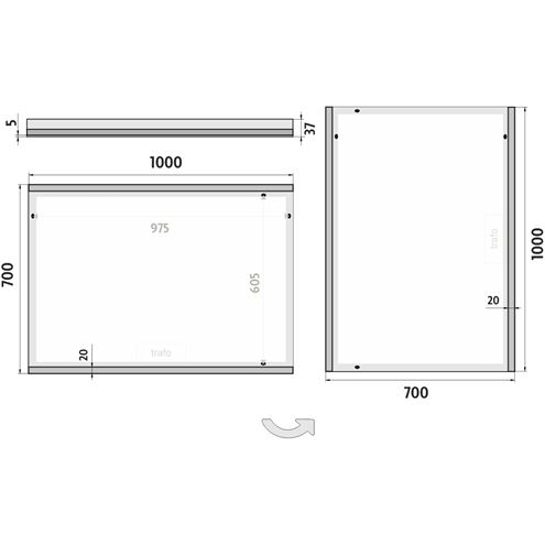 NIMCO 12000 zrkadlo 100x70 cm, reverzibilné, s osvetlením ZP 12004 Technický nákres