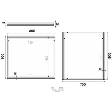 NIMCO ZP 12000 zrkadlo 80x70 cm, reverzibilné, s osvetlením ZP 12003 Technický nákres