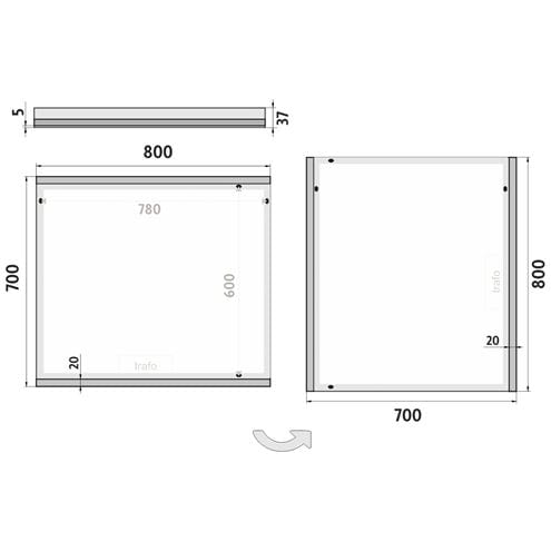 NIMCO ZP 12000 zrkadlo 80x70 cm, reverzibilné, s osvetlením ZP 12003 Technický nákres