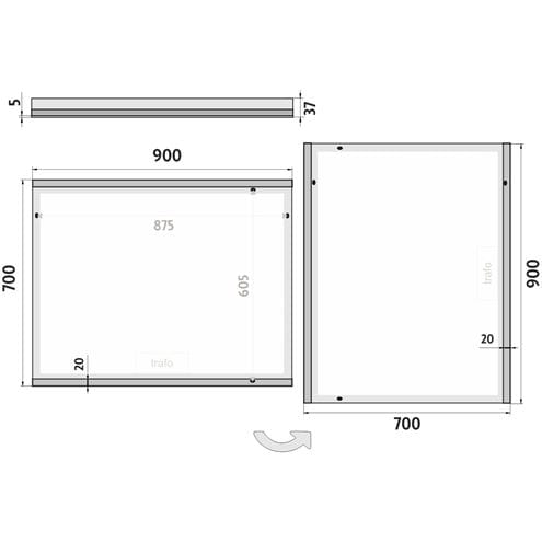 NIMCO ZP 12000 zrkadlo 90x70 cm, reverzibilné, s osvetlením ZP 12019 Technický nákres