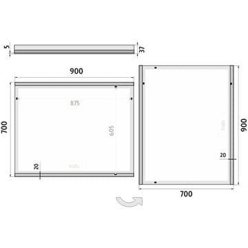 NIMCO ZP 12000 zrkadlo 90x70 cm, reverzibilné, s osvetlením ZP 12019 Technický nákres