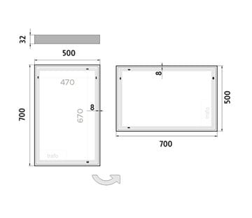 NIMCO 13000 zrkadlo 50x70 cm, reverzibilné, s osvetlením ZP 13001 Technický nákres