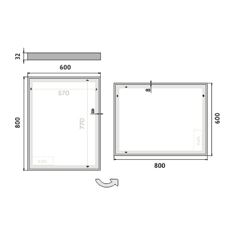 NIMCO ZP 13000 zrkadlo 60x80 cm, reverzibilné, s osvetlením ZP 13002 Technický nákres