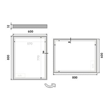 NIMCO ZP 13000 zrkadlo 60x80 cm, reverzibilné, s osvetlením ZP 13002 Technický nákres