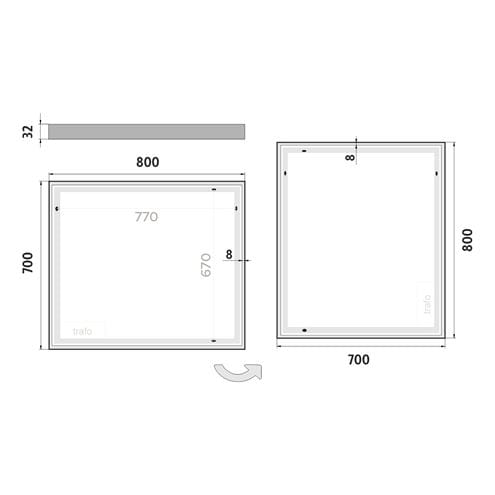 NIMCO 13000 zrkadlo 80x70 cm, reverzibilné, s osvetlením ZP 13003 Technický nákres