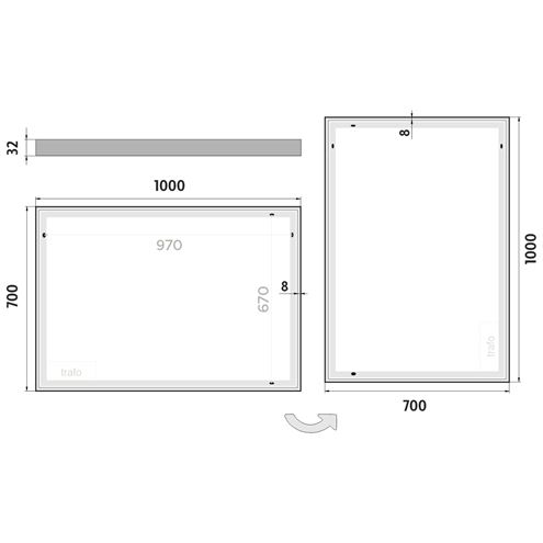 NIMCO ZP 13000 zrkadlo 100x70 cm, reverzibilné, s osvetlením ZP 13004 Technický nákres