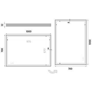 NIMCO ZP 13000 zrkadlo 100x70 cm, reverzibilné, s osvetlením ZP 13004 Technický nákres