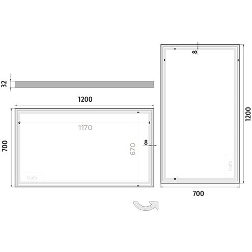 NIMCO 13000 zrkadlo 120x70 cm, reverzibilné, s osvetlením ZP 13006 Technický nákres