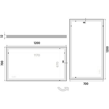 NIMCO 13000 zrkadlo 120x70 cm, reverzibilné, s osvetlením ZP 13006 Technický nákres