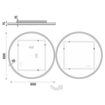 NIMCO 26000 zrkadlo 80 cm, s osvetlením ZP 26002R Technický nákres