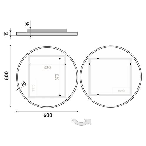 NIMCO ZP 26000 zrkadlo 60 cm, s osvetlením ZP 26000R Technický nákres