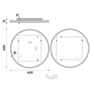 NIMCO ZP 26000 zrkadlo 60 cm, s osvetlením ZP 26000R Technický nákres