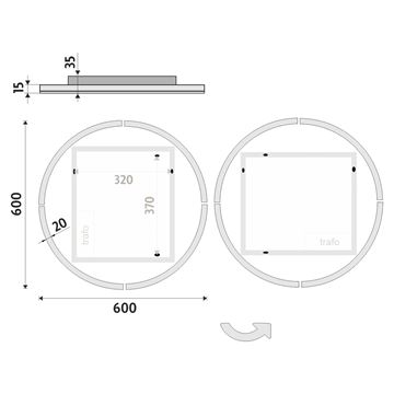 NIMCO 24000 zrkadlo 60 cm, s osvetlením ZP 24000R Technický nákres