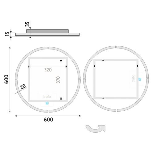 NIMCO ZP 24000 zrkadlo 60 cm, reverzibilné, s osvetlením, s reguláciou teploty svetla, so senzorom ZP 24000RV Technický nákres