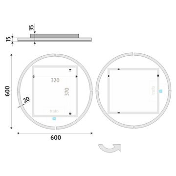 NIMCO ZP 24000 zrkadlo 60 cm, reverzibilné, s osvetlením, s reguláciou teploty svetla, so senzorom ZP 24000RV Technický nákres