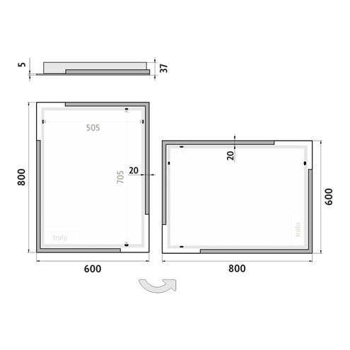 NIMCO ZP 14000 zrkadlo 60x80 cm, reverzibilné, s osvetlením ZP 14002 Technický nákres