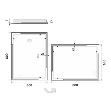 NIMCO ZP 14000 zrkadlo 60x80 cm, reverzibilné, s osvetlením ZP 14002 Technický nákres