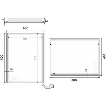 NIMCO ZP 17000 zrkadlo 60x80 cm, reverzibilné, s osvetlením ZP 17002 Technický nákres