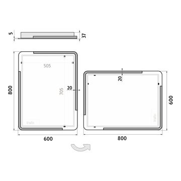 NIMCO 15000 zrkadlo 60x80 cm, reverzibilné, s osvetlením ZP 15002 Technický nákres