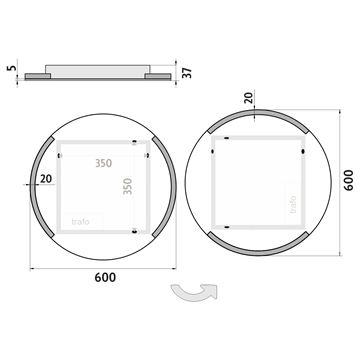 NIMCO 16000 zrkadlo 60 cm, reverzibilné, s osvetlením ZP 16000R Technický nákres