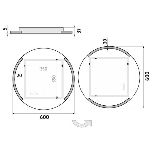 NIMCO 16000 zrkadlo 60 cm, reverzibilné, s osvetlením ZP 16000R Technický nákres