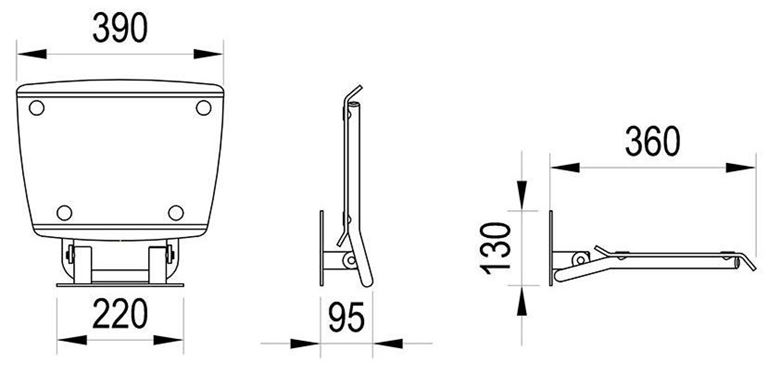 RAVAK OVO-B II sedadlo do sprchy, sklopné, nerez oceľ/opal B8F0000064 Technický nákres