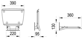 RAVAK OVO-B II sedadlo do sprchy, sklopné, nerez oceľ/opal B8F0000064 Technický nákres
