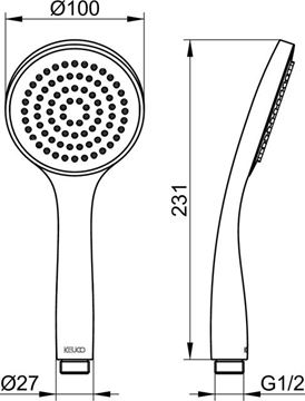 KEUCO IXMO ručná sprcha pr. 100 mm, ECO AIR, chróm 59580010100 Technický nákres