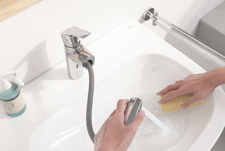GROHE EUROSMART umývadlová stojanková batéria, s vyťahovacou sprškou a odtokovou súpravou, chróm 23976003 Obrázek - fotka