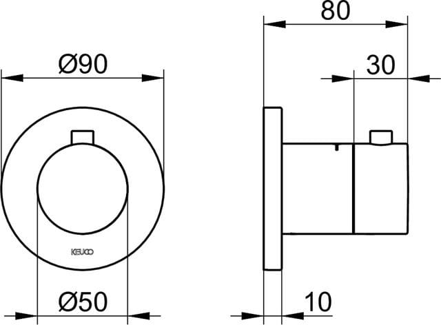 KEUCO IXMO podomietkový termostat, matná čierna 59553370001 Technický nákres