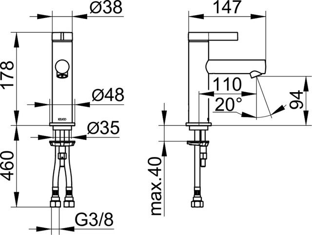 KEUCO IXMO umývadlová stojanková batéria, chróm 59502011100 Technický nákres