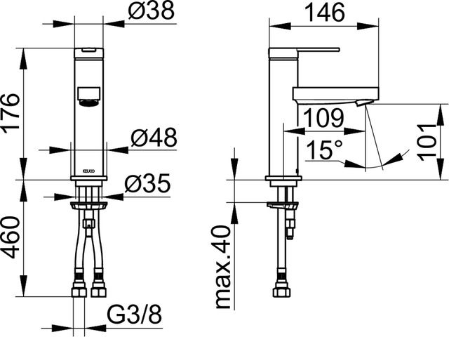KEUCO IXMO umývadlová stojanková batéria, chróm 59502013100 Technický nákres