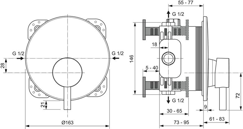 IDEAL STANDARD CERALINE sprchová podomíková batéria, čierna A7388XG Technický nákres