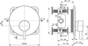 IDEAL STANDARD CERALINE sprchová podomíková batéria, čierna A7388XG Technický nákres